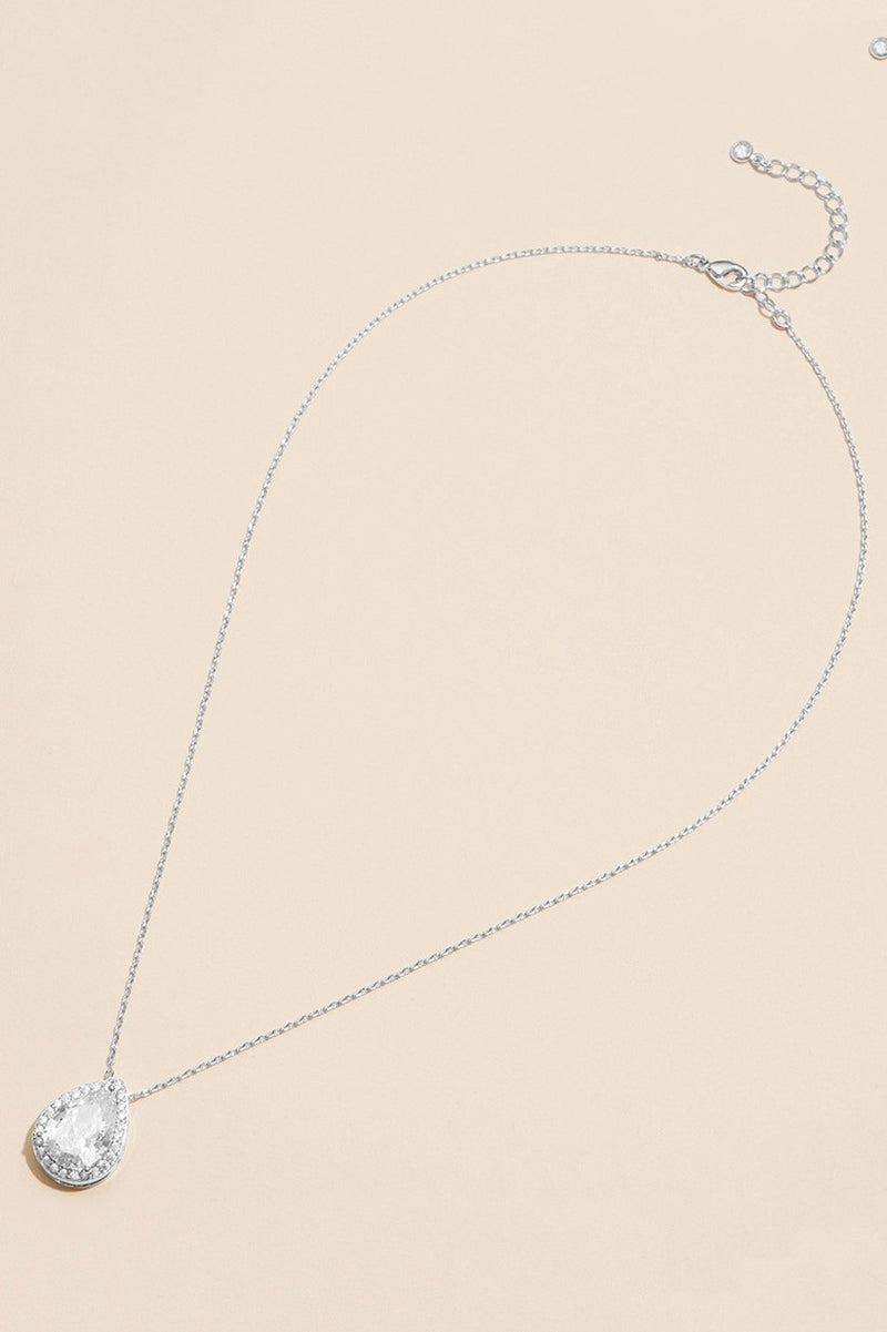 18K Gold Dipped Silver Teardrop Pave Pendant Necklace