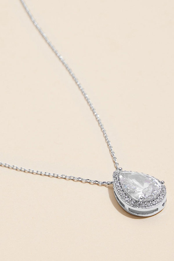 18K Gold Dipped Silver Teardrop Pave Pendant Necklace