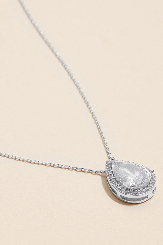 18K Gold Dipped Silver Teardrop Pave Pendant Necklace