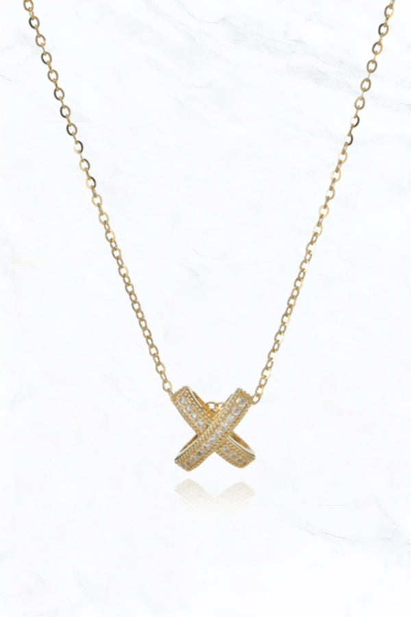 Gold Cubic Zirconia ''X'' Pendant Necklace