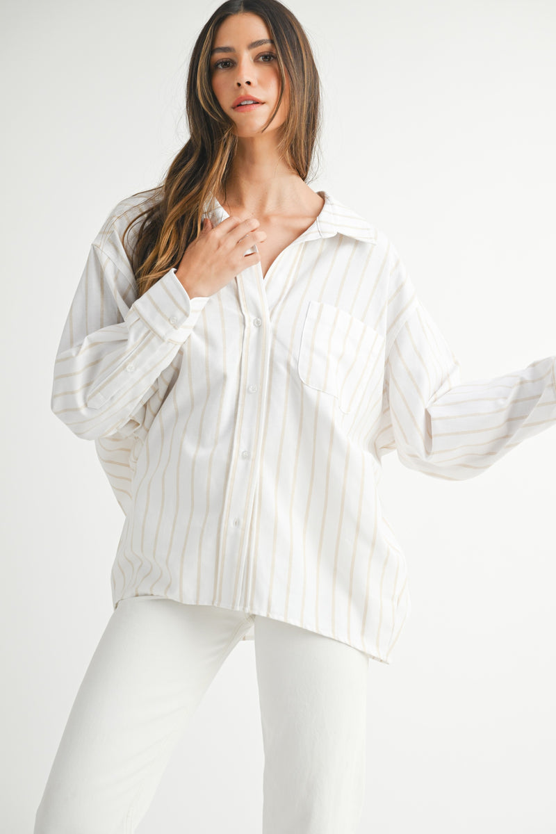 MABLE OVERSIZED STRIPPED BUTTON DOWN SHIRT