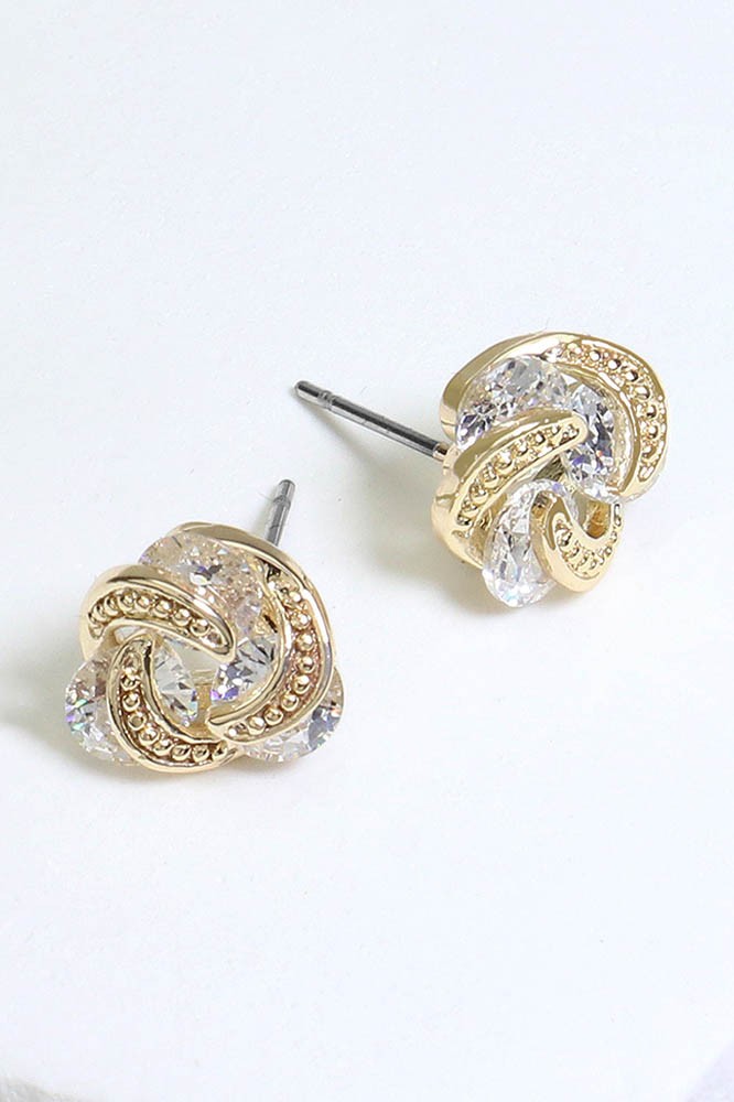 CZ Gold Stone Knot Stud Earrings