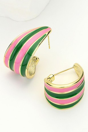 14K Gold Dipped Enamel Wave Stripe Hoop Earrings