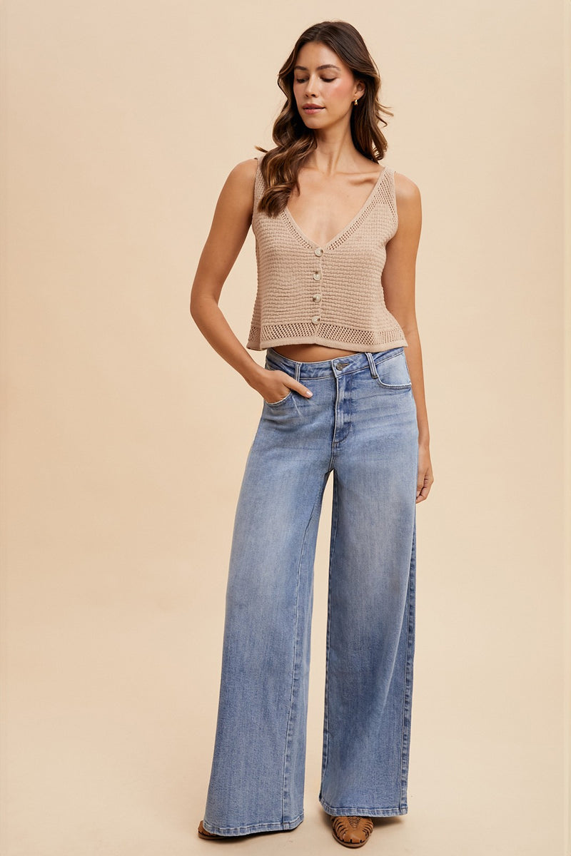 Stella Rae's Best Light Denim Comfort Stretch High Rise Wide Leg Jean