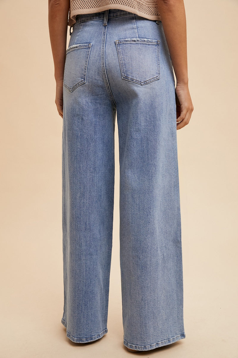 Stella Rae's Best Light Denim Comfort Stretch High Rise Wide Leg Jean