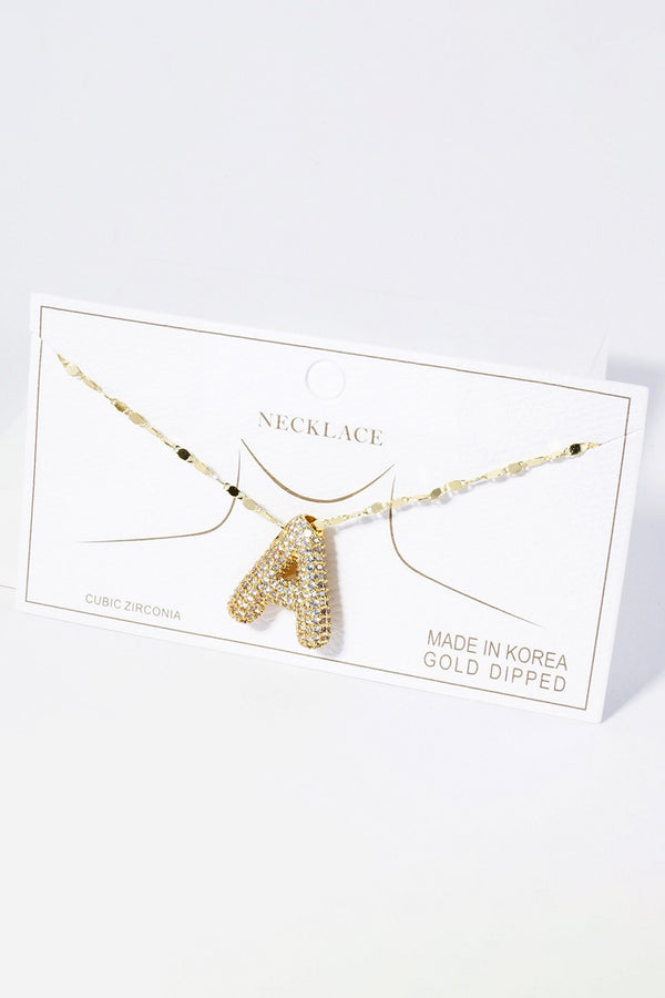 Gold CZ Stone Paved Monogram Pendant Necklace