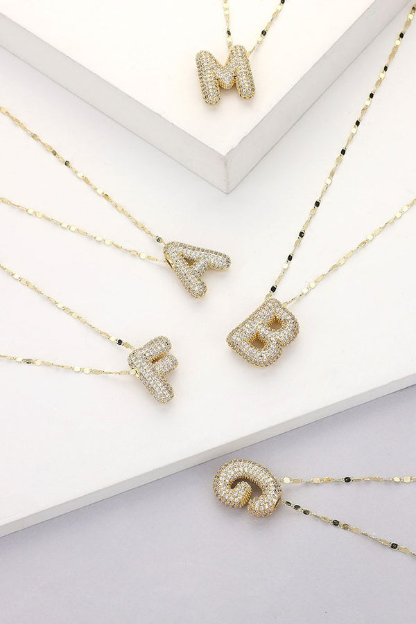 Gold CZ Stone Paved Monogram Pendant Necklace