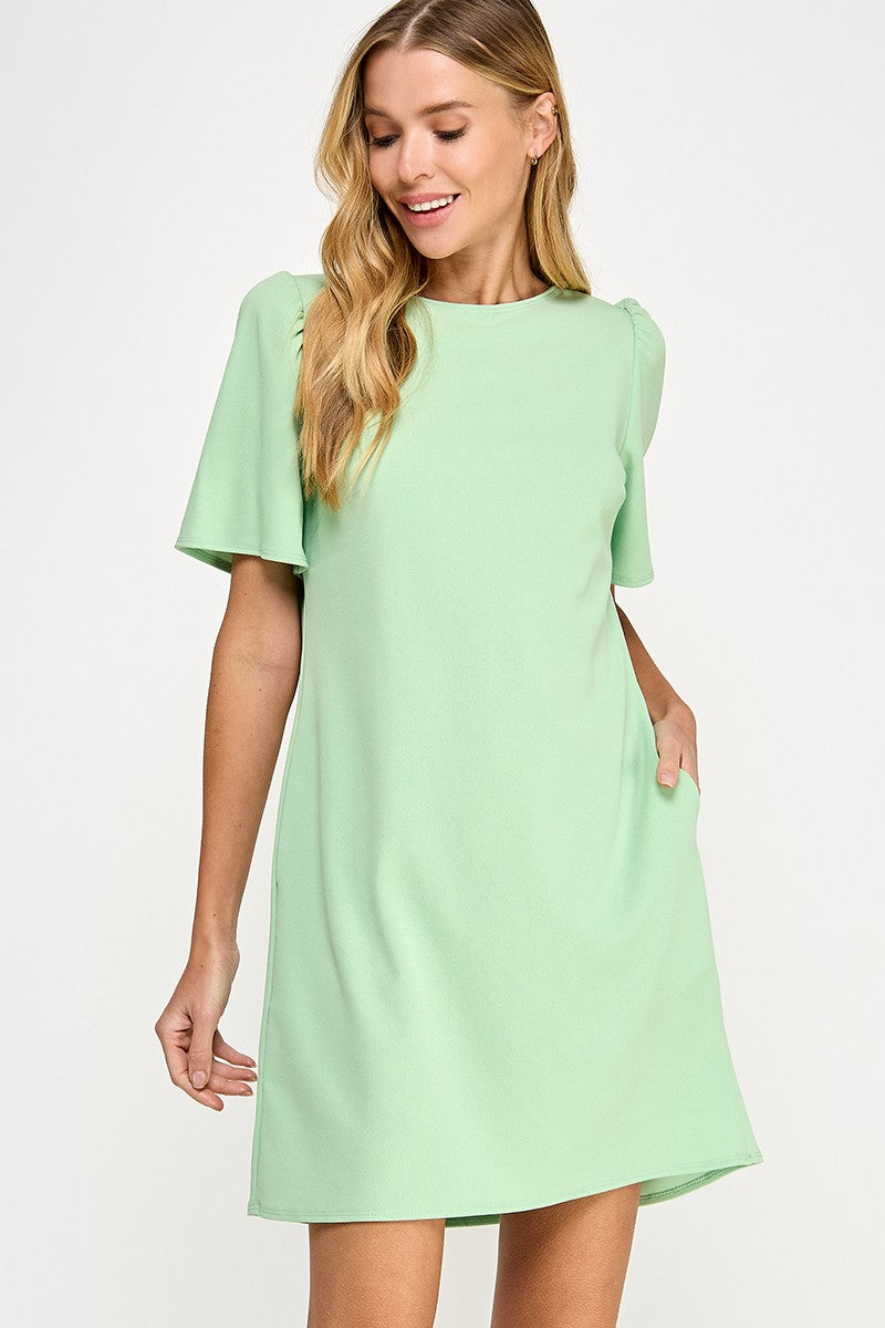 Mint Solid Bow Back Dress