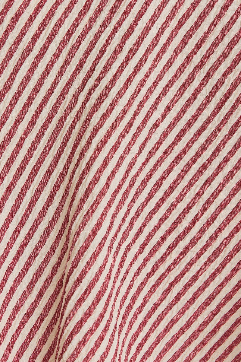 Cream And Red Sleeveless Ruffle Stripe Romper