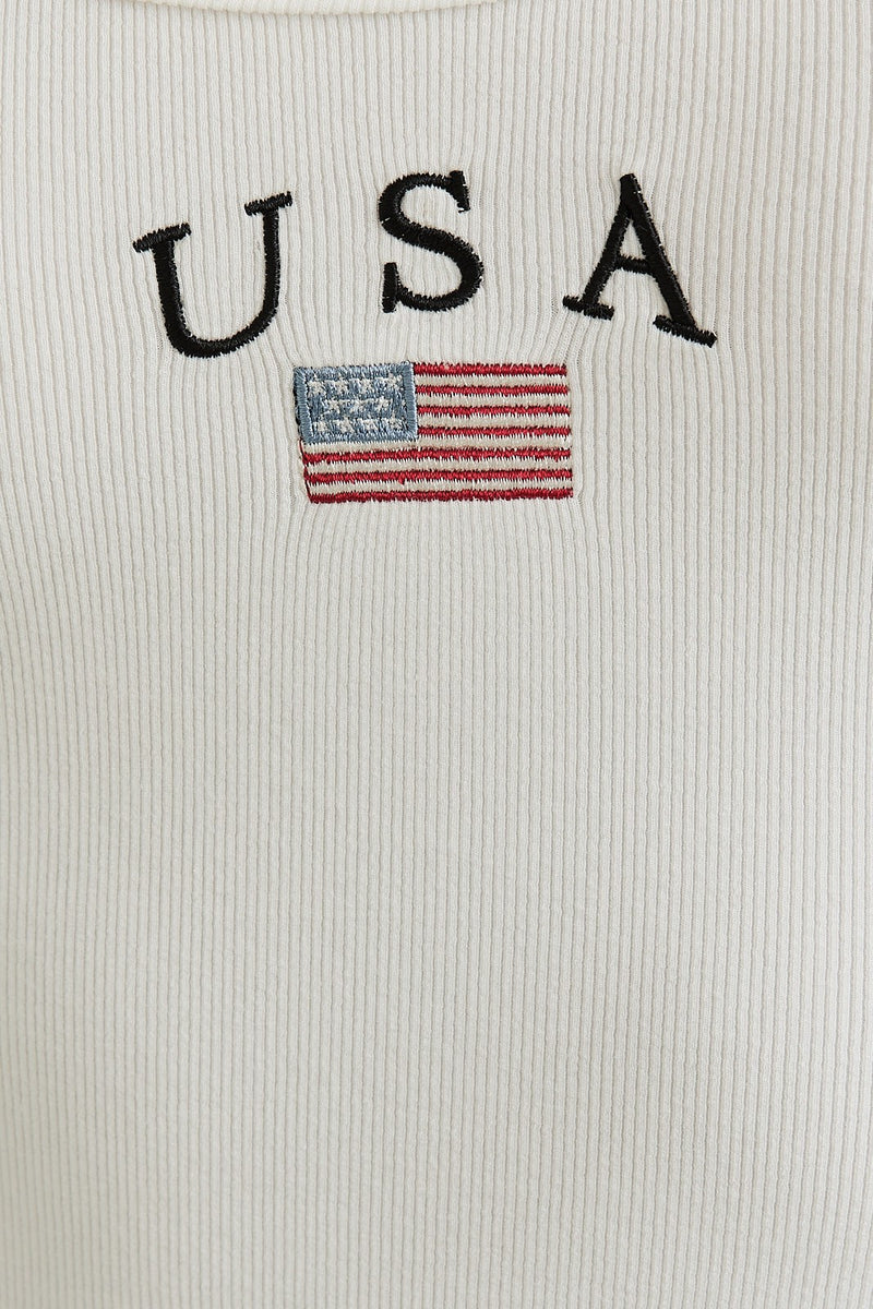 USA White Sleeveless Bodysuit