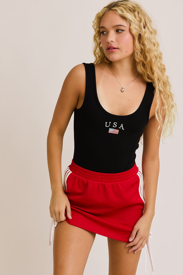 USA Black Sleeveless Bodysuit
