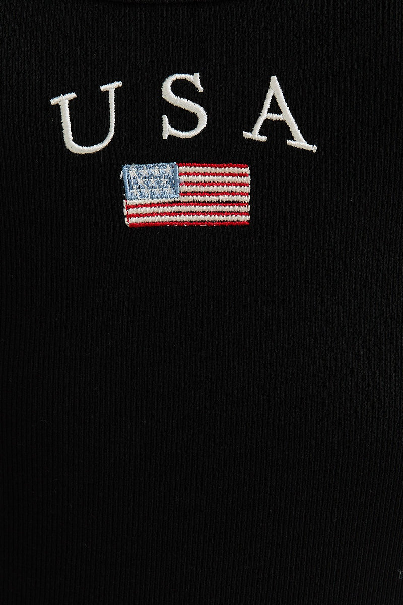 USA Black Sleeveless Bodysuit