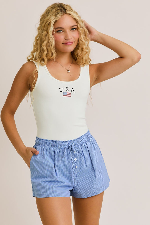 USA White Sleeveless Bodysuit
