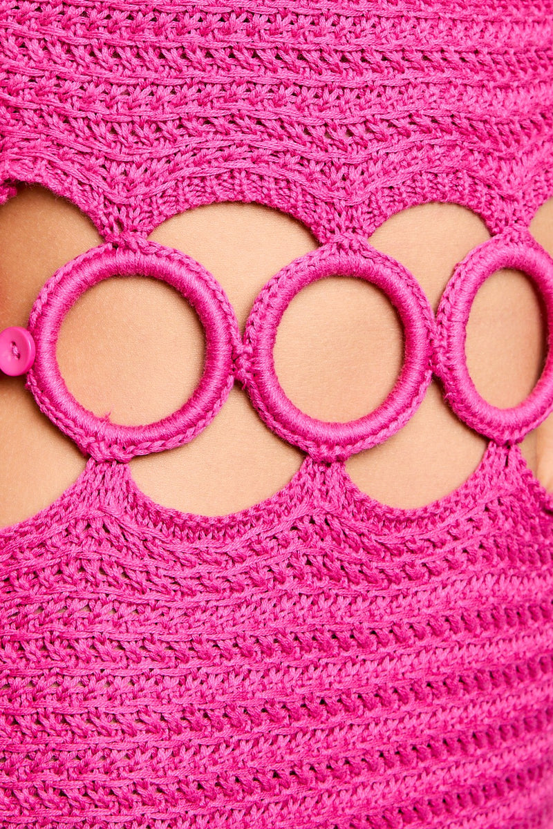 Fuchsia Square Neck Crochet Dress