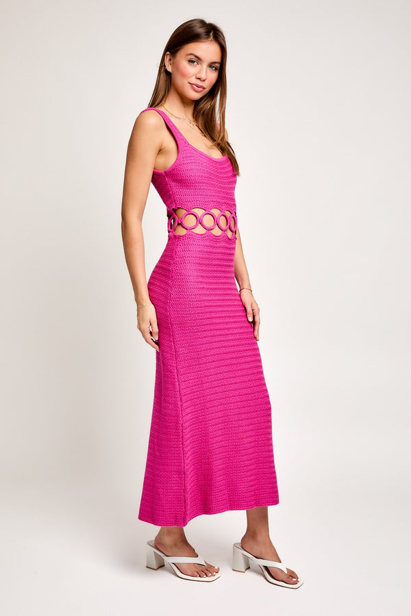 Fuchsia Square Neck Crochet Dress