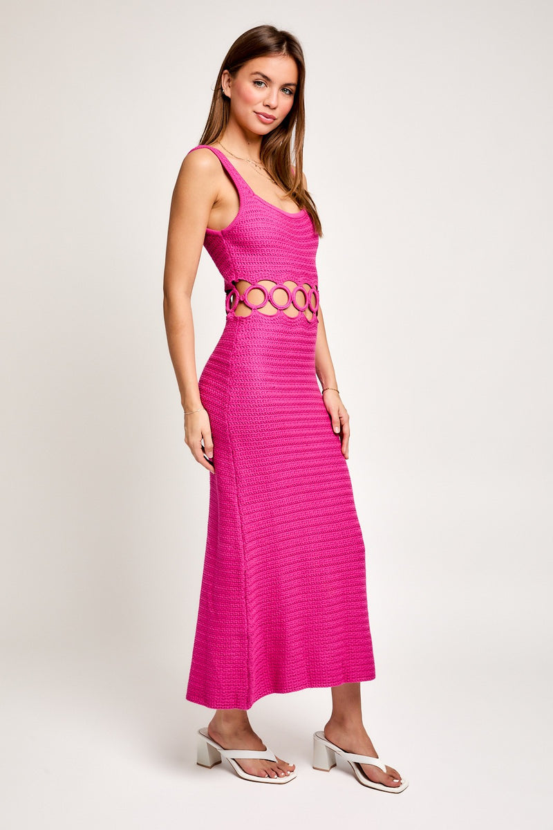 Fuchsia Square Neck Crochet Dress