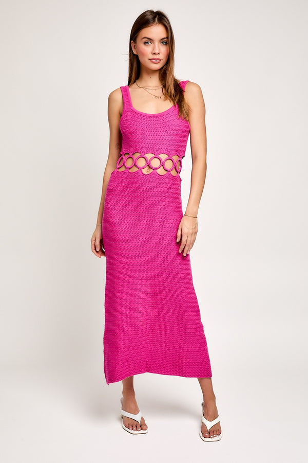 Fuchsia Square Neck Crochet Dress