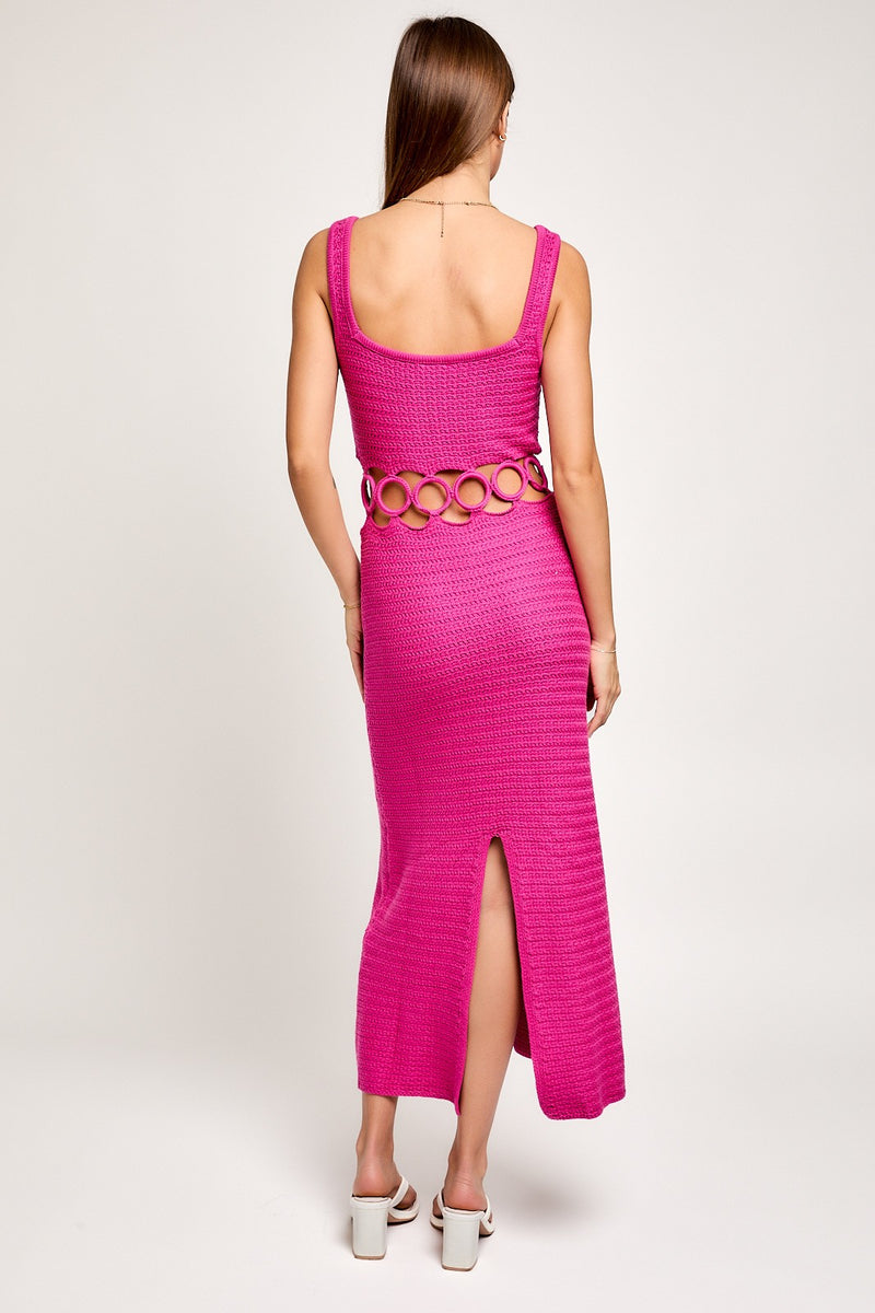 Fuchsia Square Neck Crochet Dress