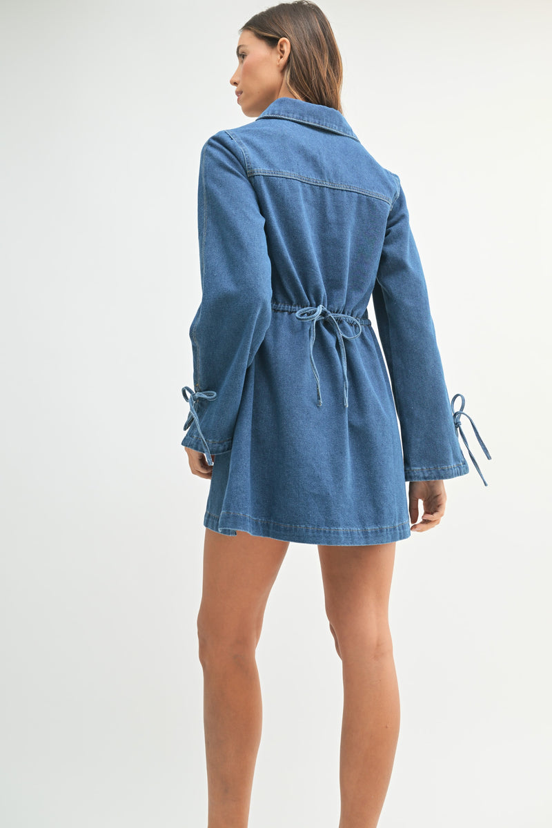 Mable Denim Shirt Collar V Neck Dress