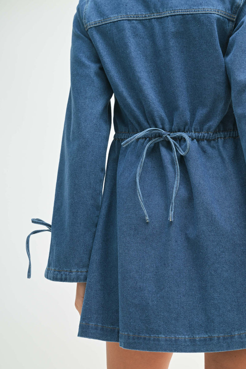 Mable Denim Shirt Collar V Neck Dress