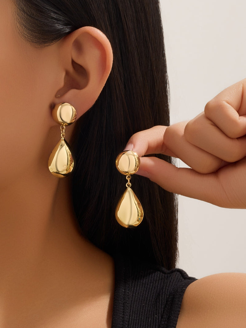 Puffy Dome And Teardrop Gold Earrings