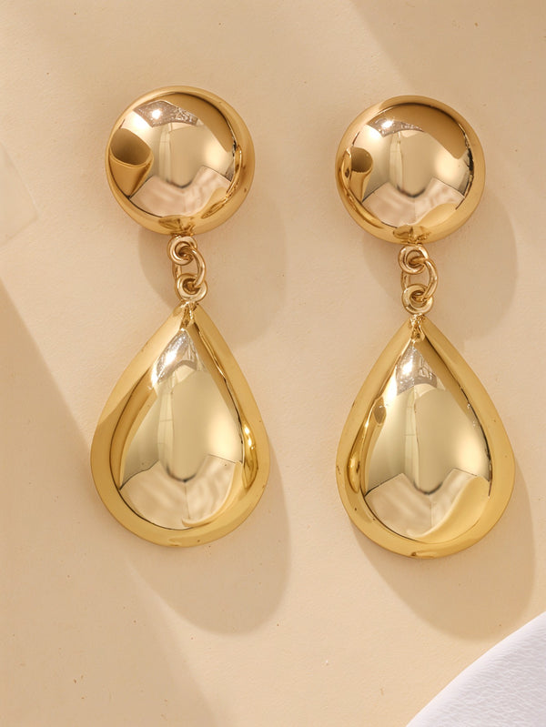 Puffy Dome And Teardrop Gold Earrings