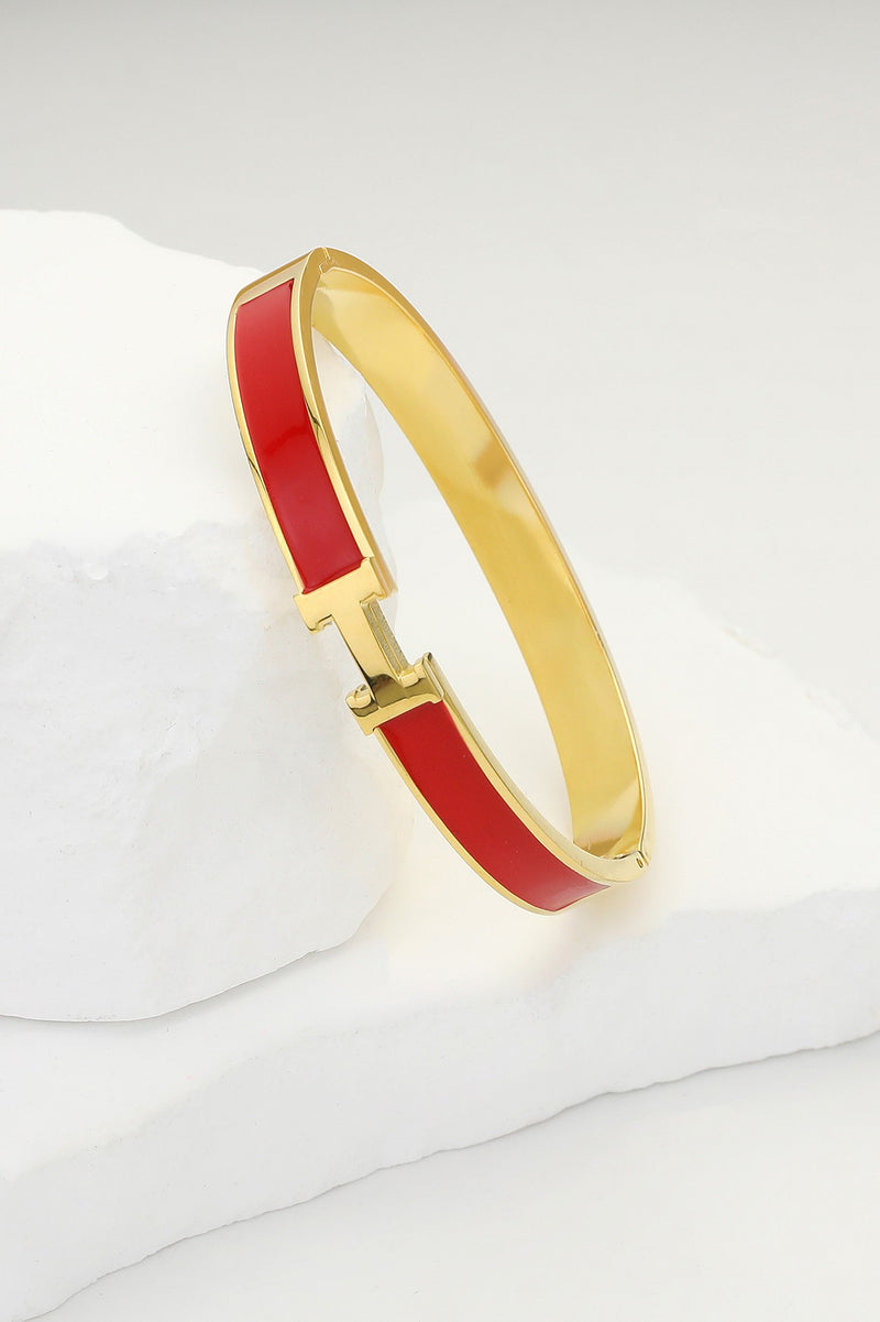 Stainless Steel Monogram H Enamel Hinged Bracelet