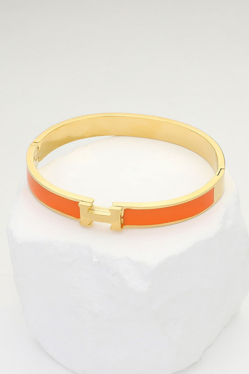 Stainless Steel Monogram H Enamel Hinged Bracelet