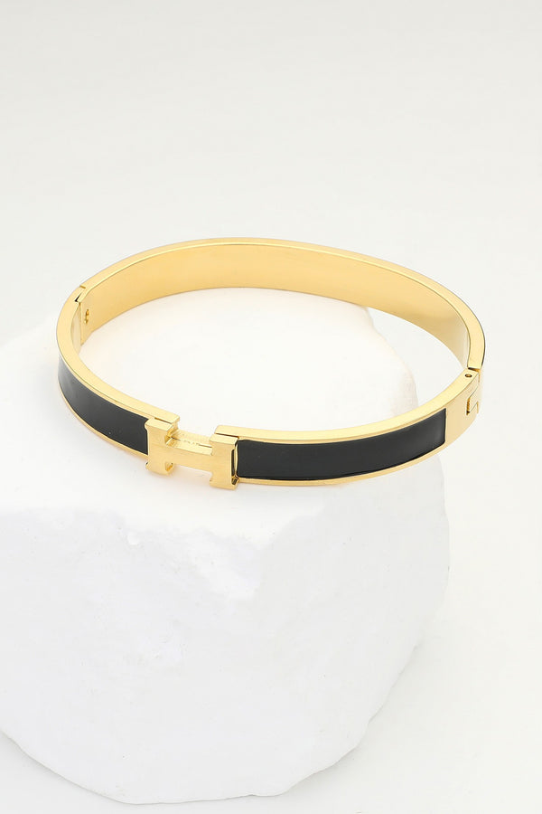 Stainless Steel Monogram H Enamel Hinged Bracelet