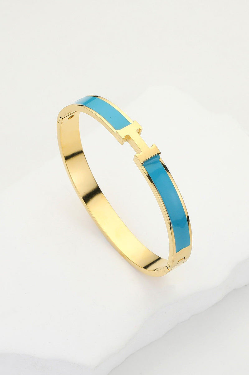 Stainless Steel Monogram H Enamel Hinged Bracelet