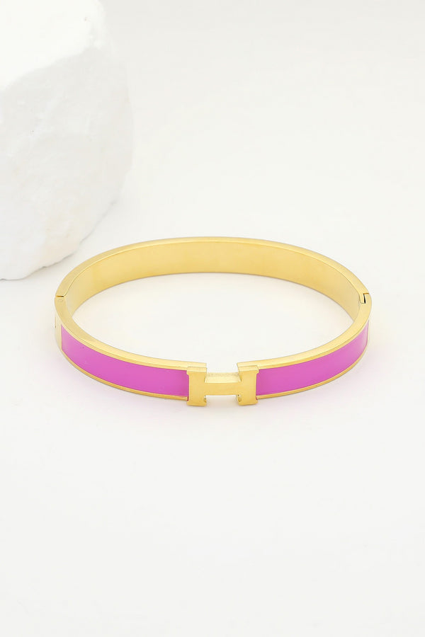 Stainless Steel Monogram H Enamel Hinged Bracelet
