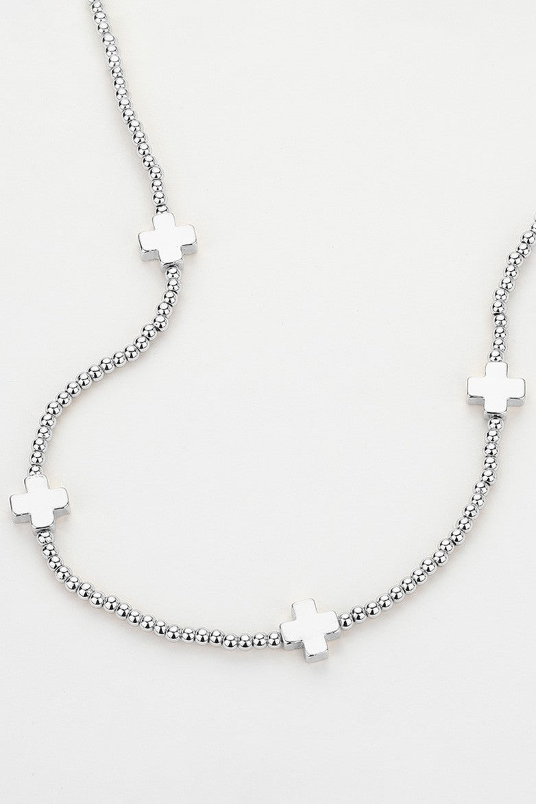 Metal Silver Cross Pendant Station Bubble Chain Necklace