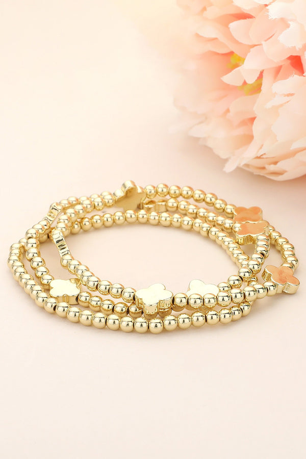 Metal GOLD Quatrefoil BEADED BRACELETS