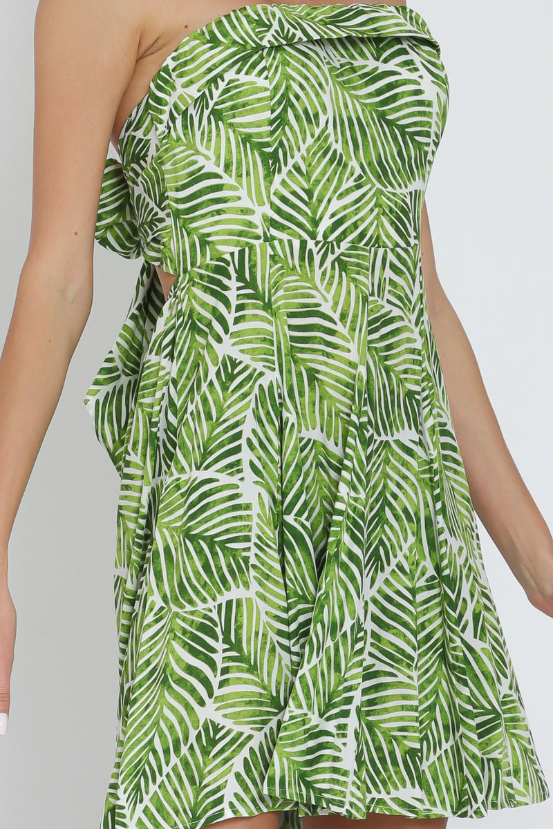 White And Green Tube Tie Back Elastic Back Dress