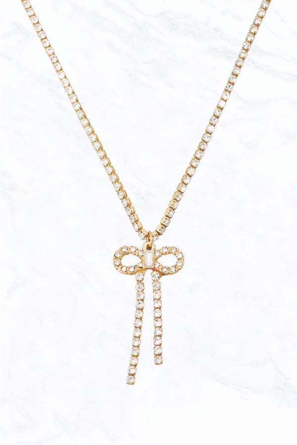 Gold Crystal Bow Pendant Necklace