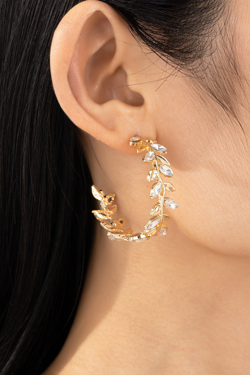 Zirconia Leaf Shape Hoop Earrings