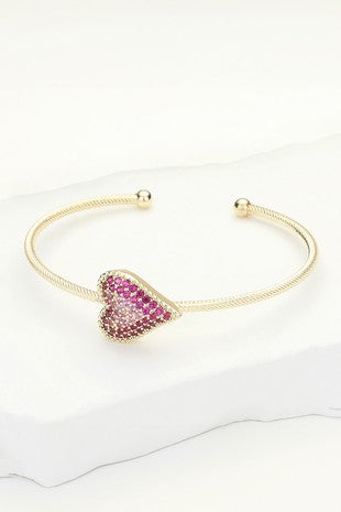 CZ Stone Paved Heart Pointed Cuff Bracelet