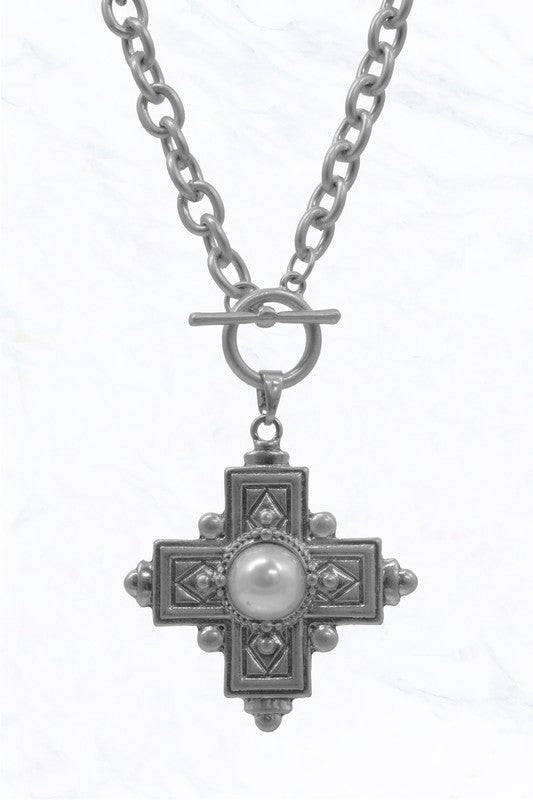 Pearl Cross Pendant Necklace