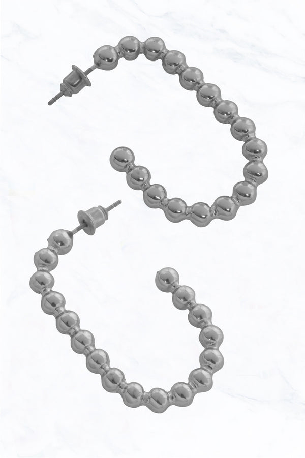 Silver Beaded Hoop Earrings