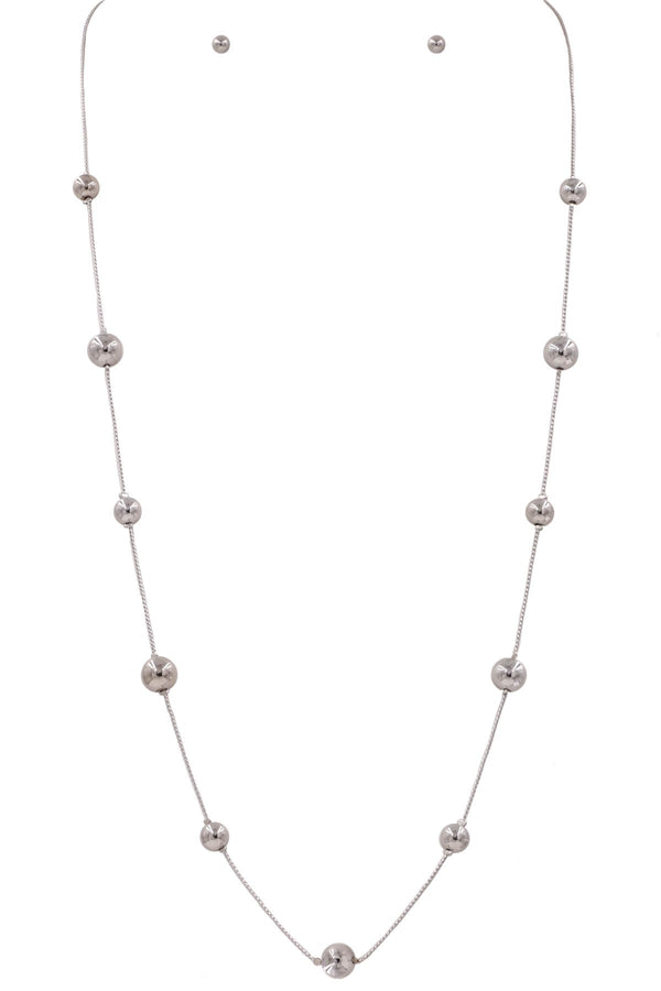 Metal Silver Ball Linked Long Necklace Set