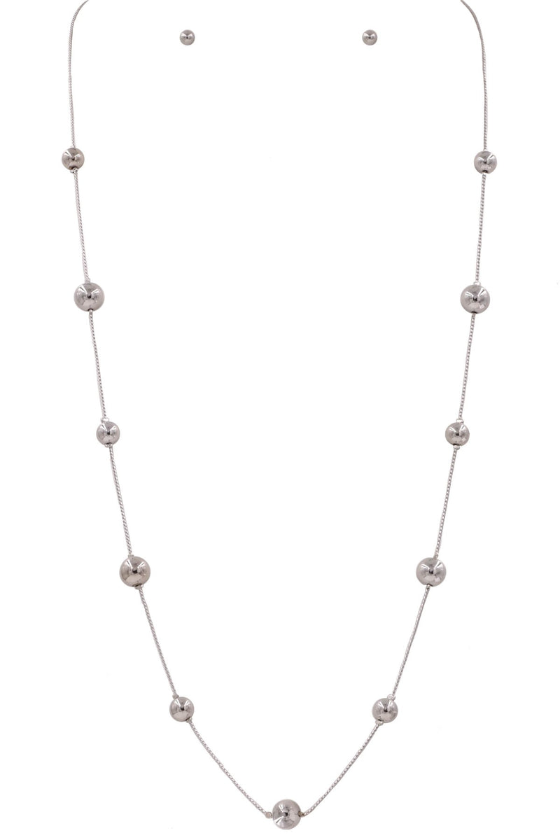 Metal Silver Ball Linked Long Necklace Set