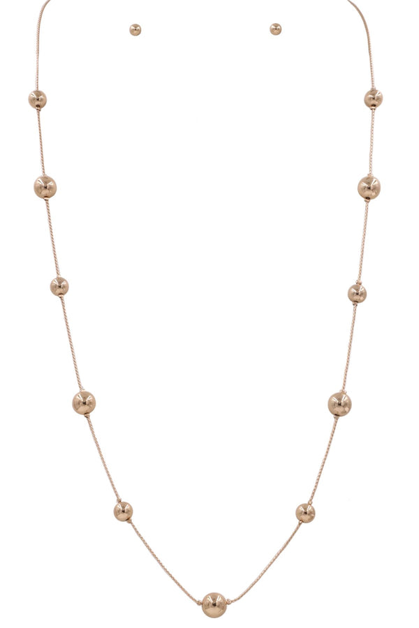 Metal Gold Ball Linked Long Necklace Set