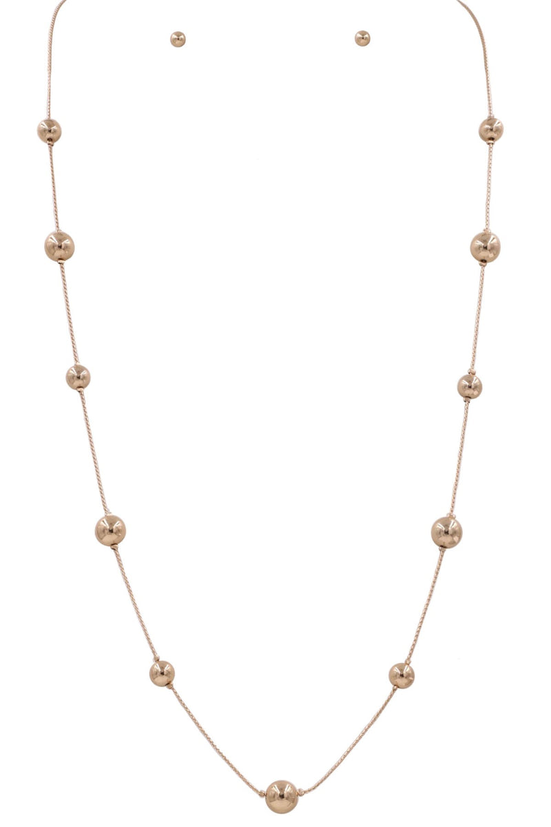 Metal Gold Ball Linked Long Necklace Set