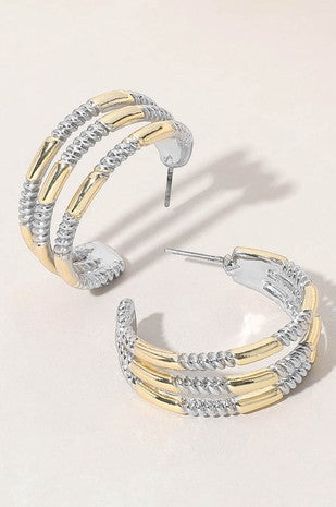 14K Gold Plated Two Tone Split Hoop Earrings