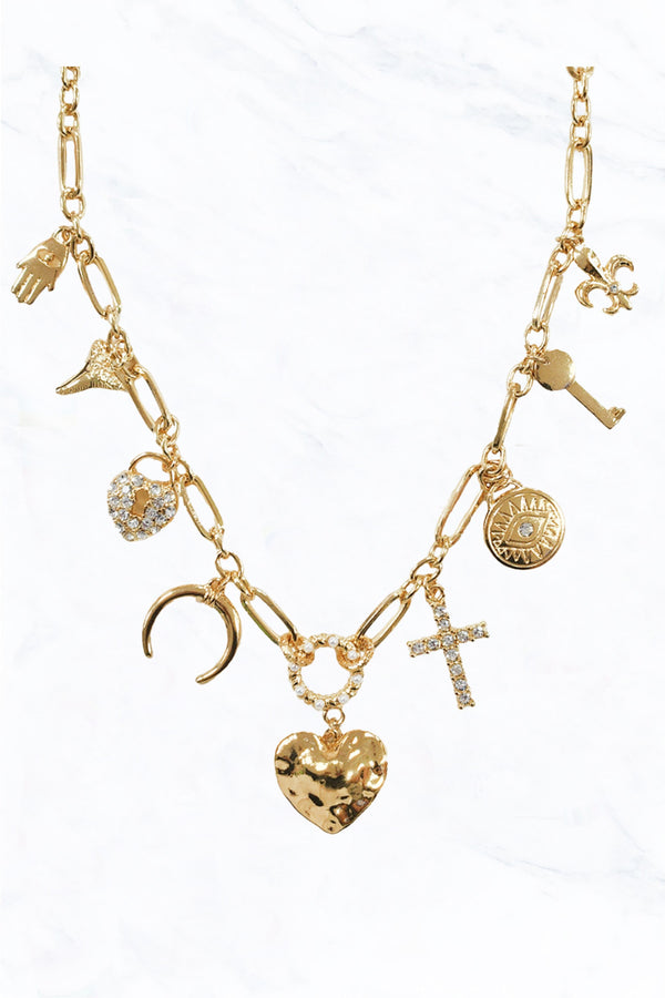 Gold Heart & Cross Gold Charm Necklace