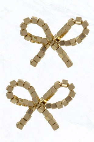 Gold Metal Bow Earrings