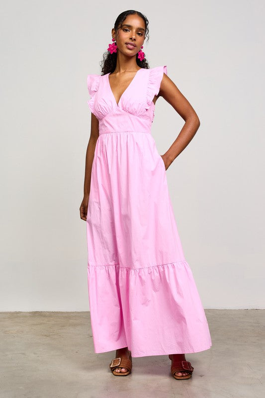 Pink Poplin Tie Back Maxi Dress