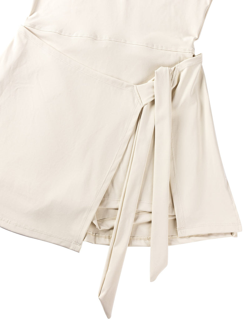 Cream Sleeveless Tie Front Tennis Dress With Shorts