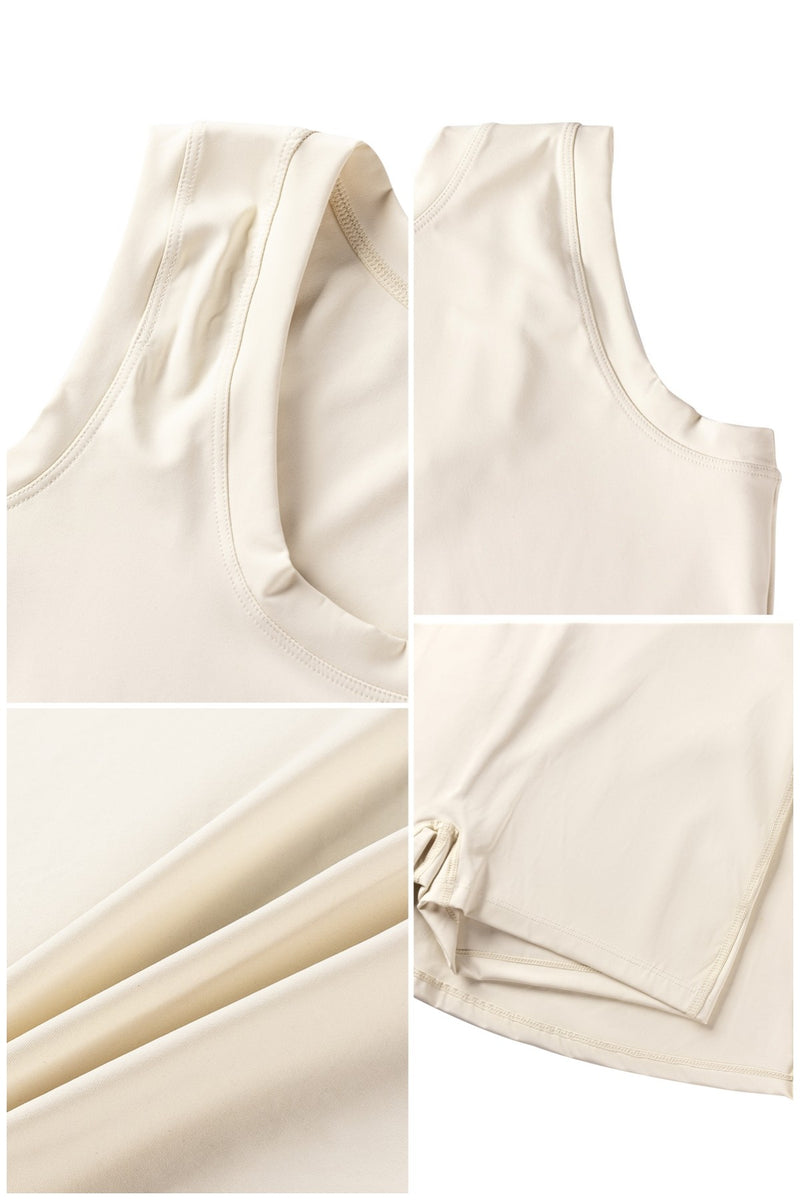 Cream Sleeveless Tie Front Tennis Dress With Shorts