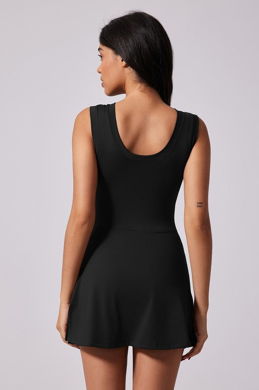 Black Sleeveless Tie Front Tennis Dress With Shorts
